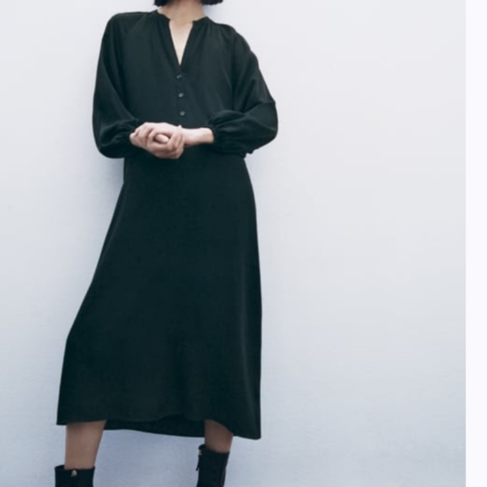 Zara Flowy Dark Green Dress
